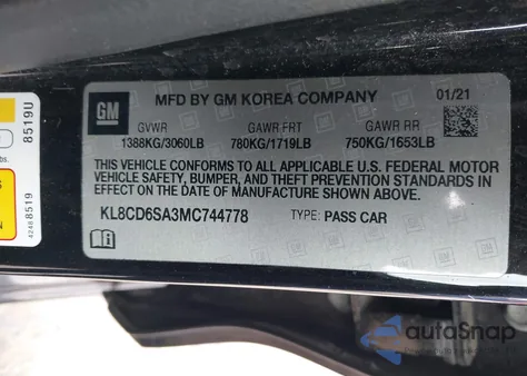 2021 Chevrolet Spark Fwd 1Lt Automatic from USA, damaged, VIN KL8CD6SA3MC744778